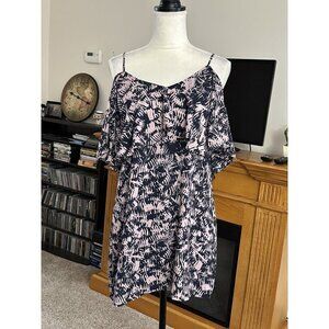 Aqua Ruffle Fluter Sleeves Mini Dress Sz XS Aztec Print Cold Shoulder